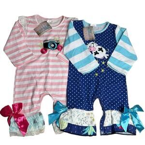 ˚₊‧꒰ა ☆ ໒꒱ ‧₊˚ Lot of 2 NWT Baby Girl Boutique One Piece Sz 6M-12M (AA1-G)